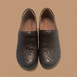 Alegria Black Embossed Clogs